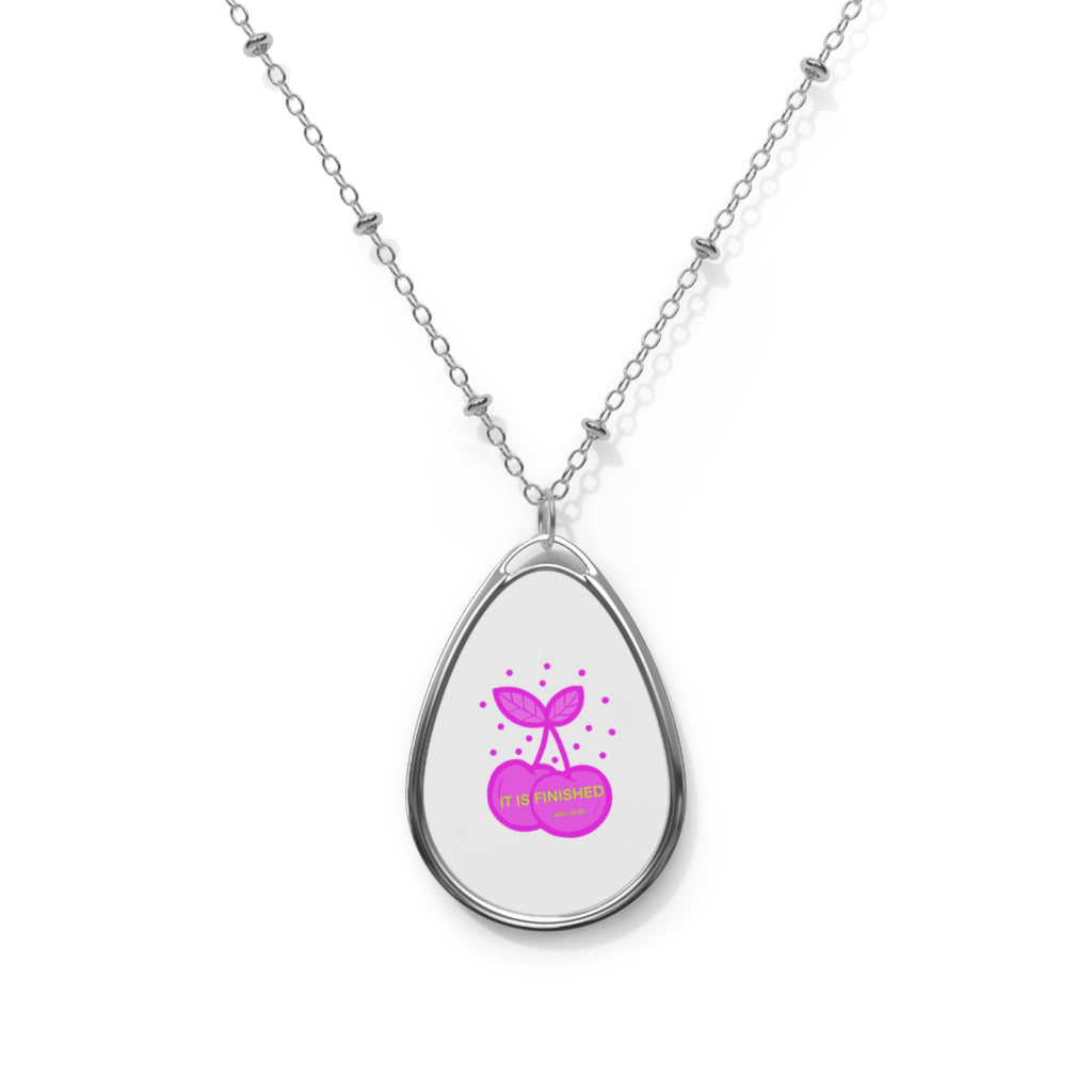Oval Pendant Necklace — Cute Pink Sprout Charm "Be Encouraged"