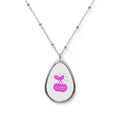 Oval Pendant Necklace — Cute Pink Sprout Charm "Be Encouraged"