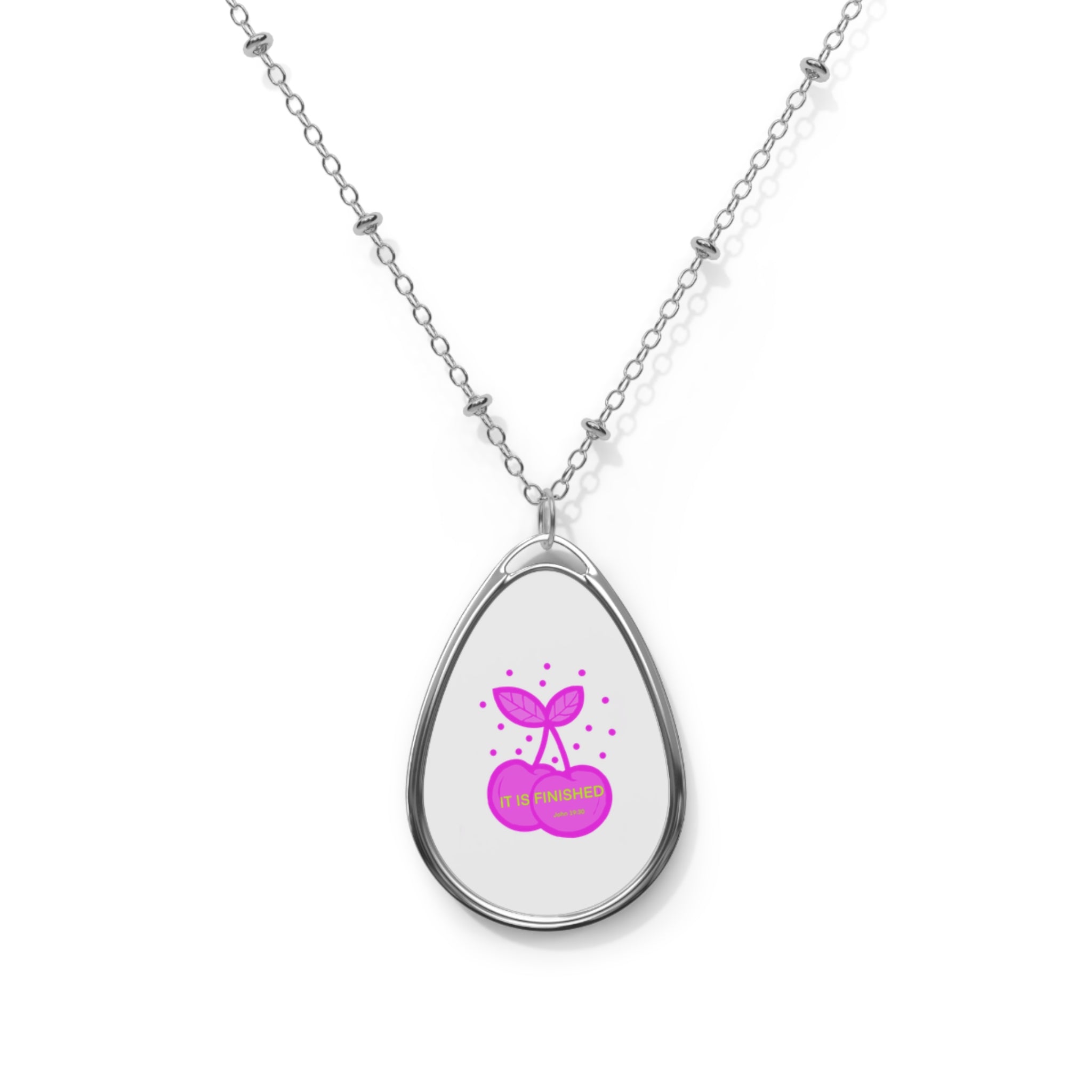 Oval Pendant Necklace — Cute Pink Sprout Charm "Be Encouraged"