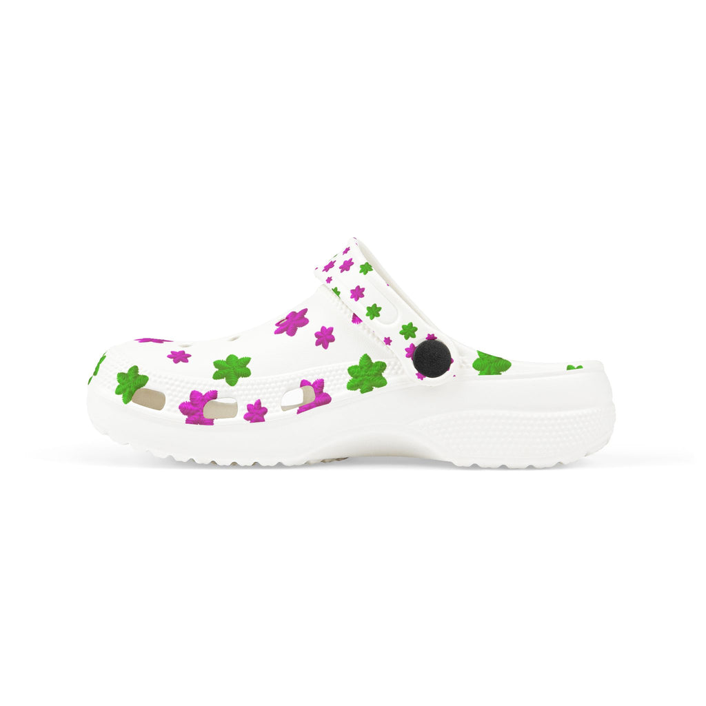 Kids Floral EVA Foam Clogs — White Pink & Green Flower Print
