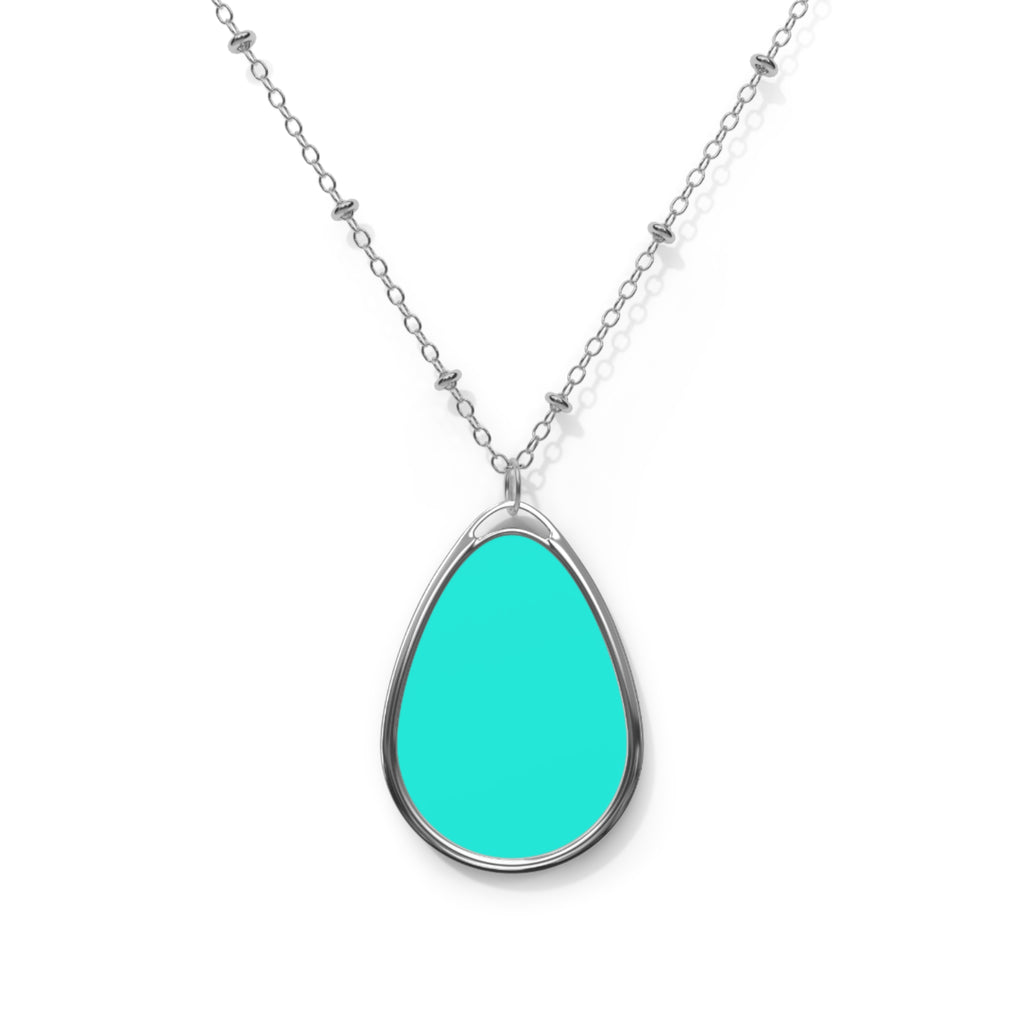 Teardrop Pendant Necklace - Oval Turquoise Stone Silver Chain