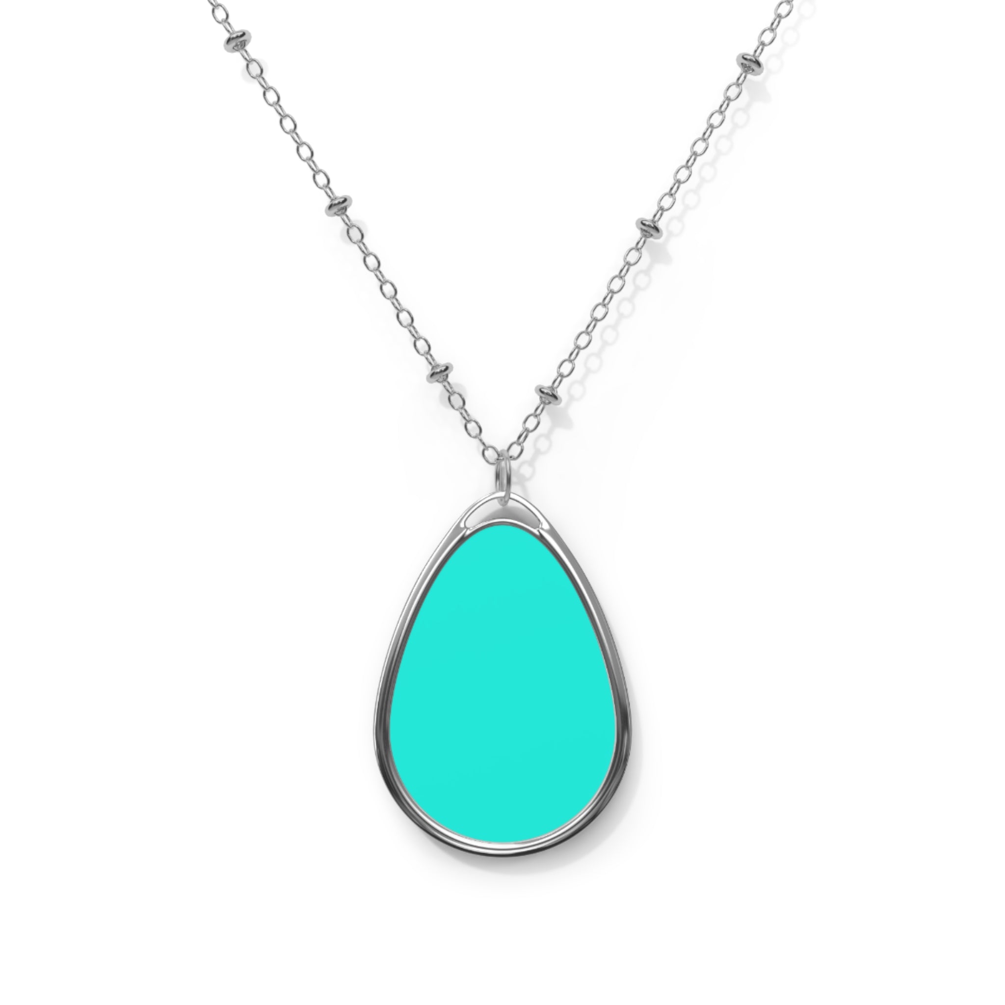 Teardrop Pendant Necklace - Oval Turquoise Stone Silver Chain
