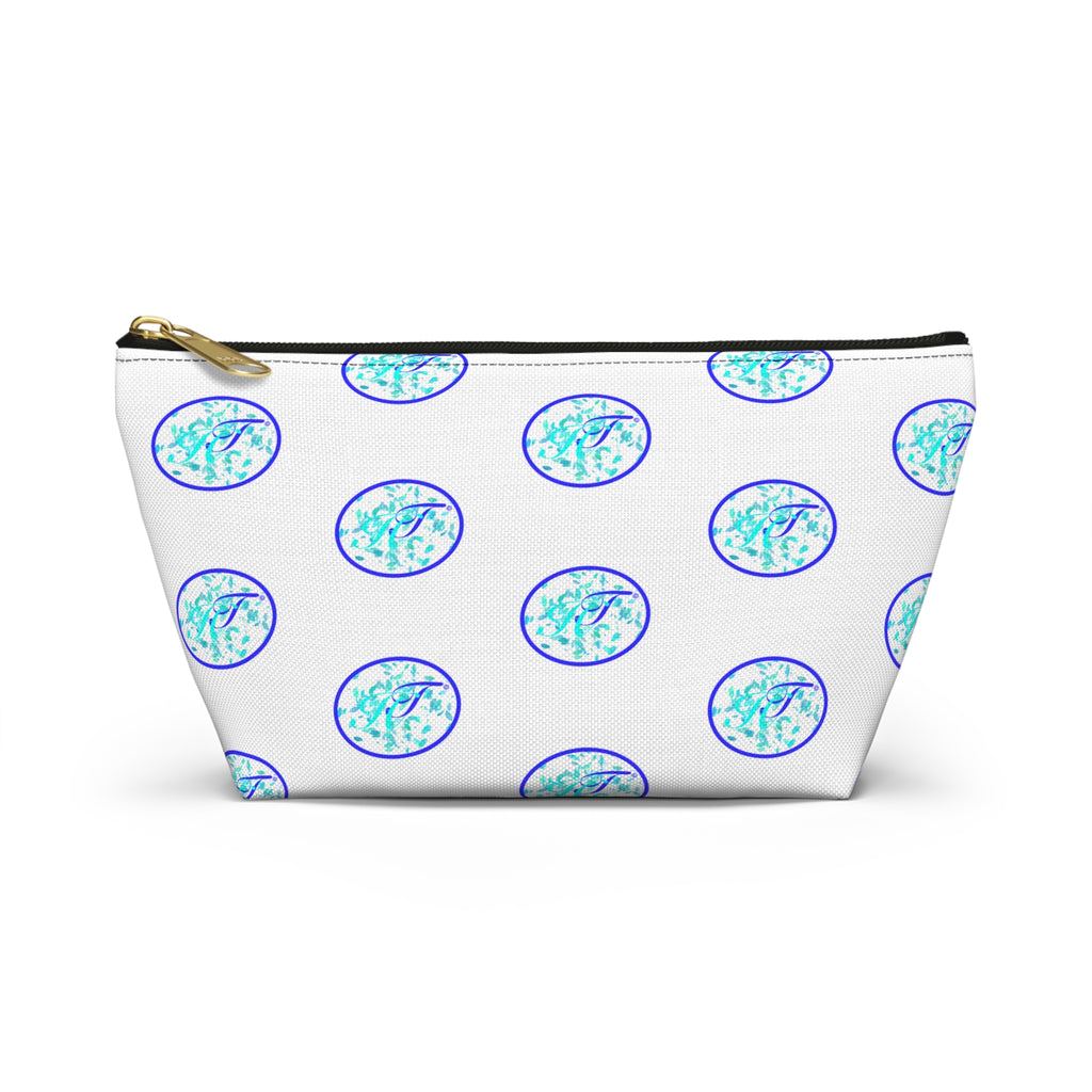 Ocean Breeze Accessory Pouch — Blue Sea Glass Pattern T-Bottom Zipper Bag