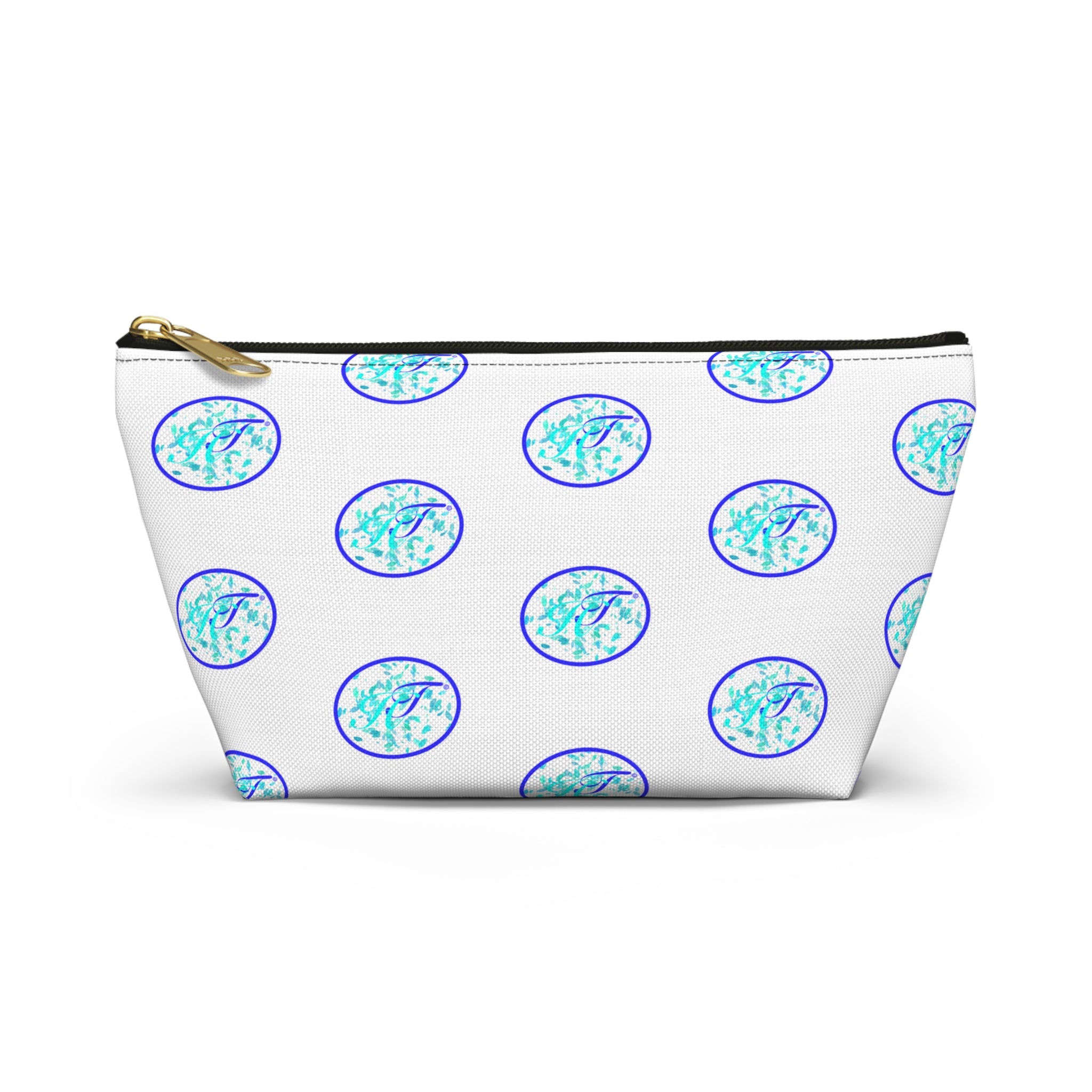 Ocean Breeze Accessory Pouch — Blue Sea Glass Pattern T-Bottom Zipper Bag