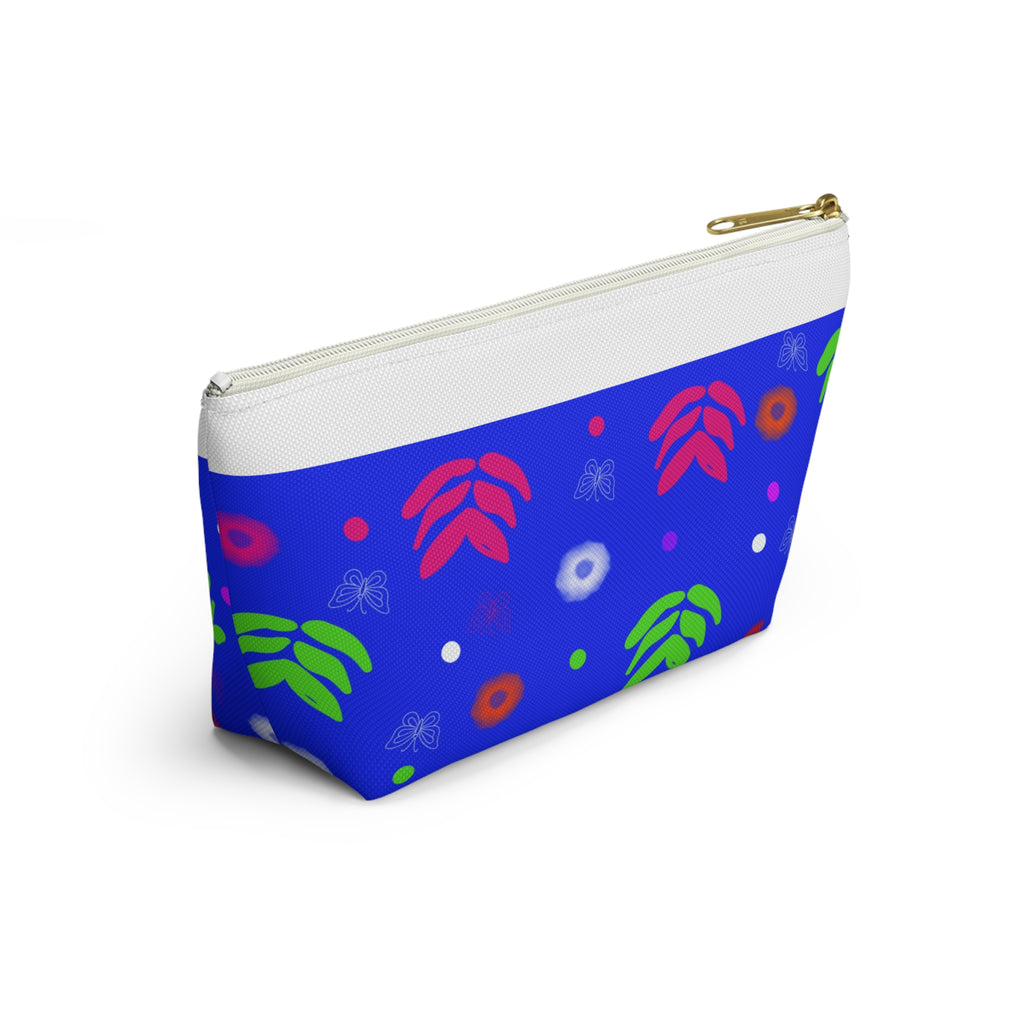 Blue Floral Accessory Pouch — Bright Botanical Makeup Bag
