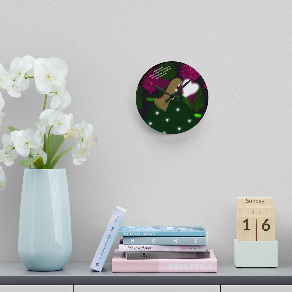 Acrylic Wall Clock - Whimsical Woodland Angel Design
