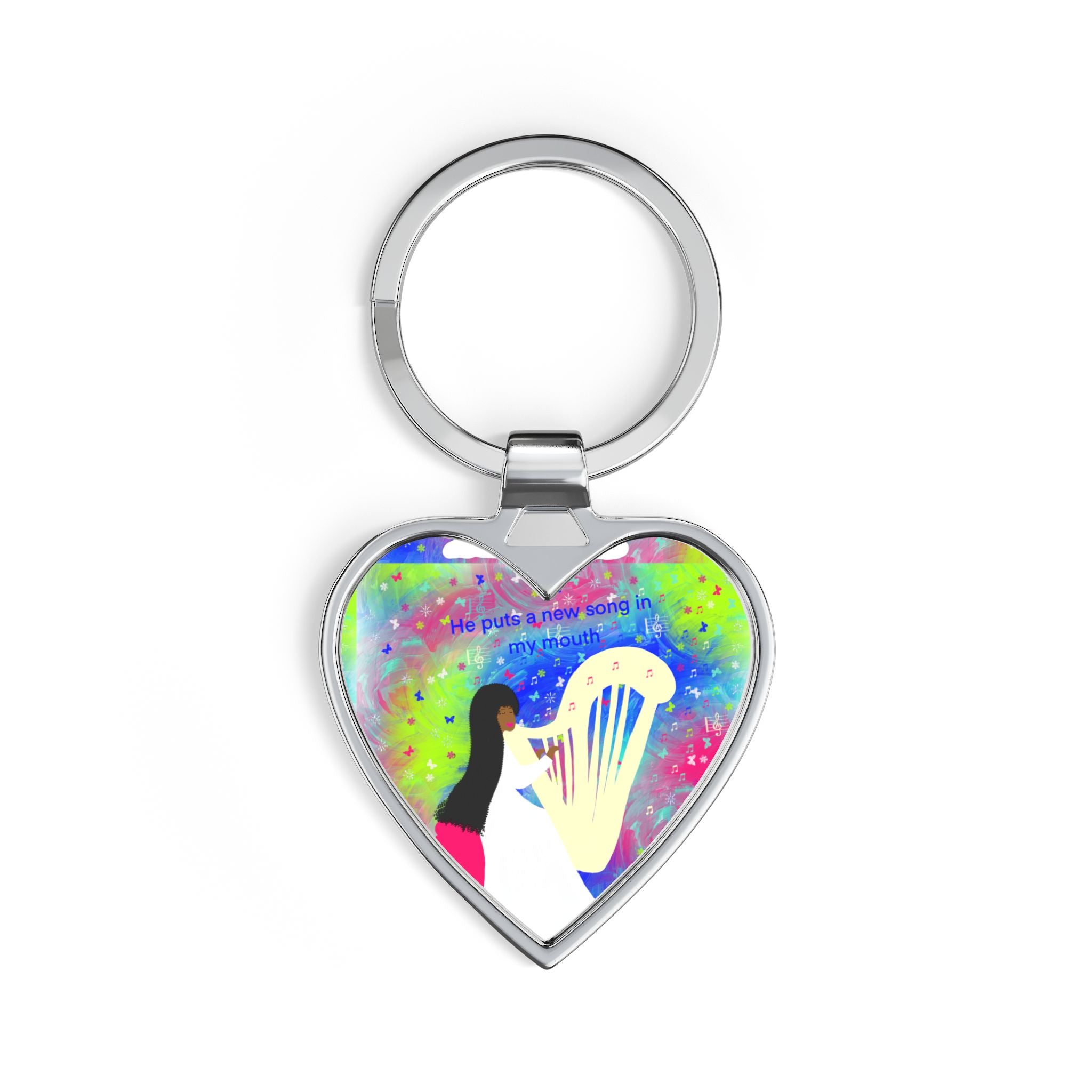 Harpist Heart Keychain — Colorful Musician Gift