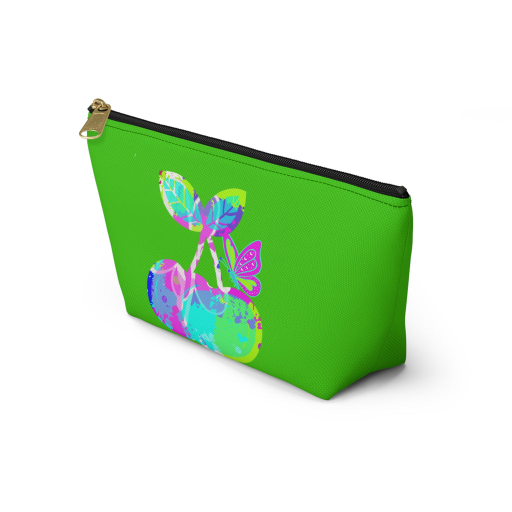 Bright Lime Apple Accessory Pouch — Colorful Floral Apple Cosmetic Bag