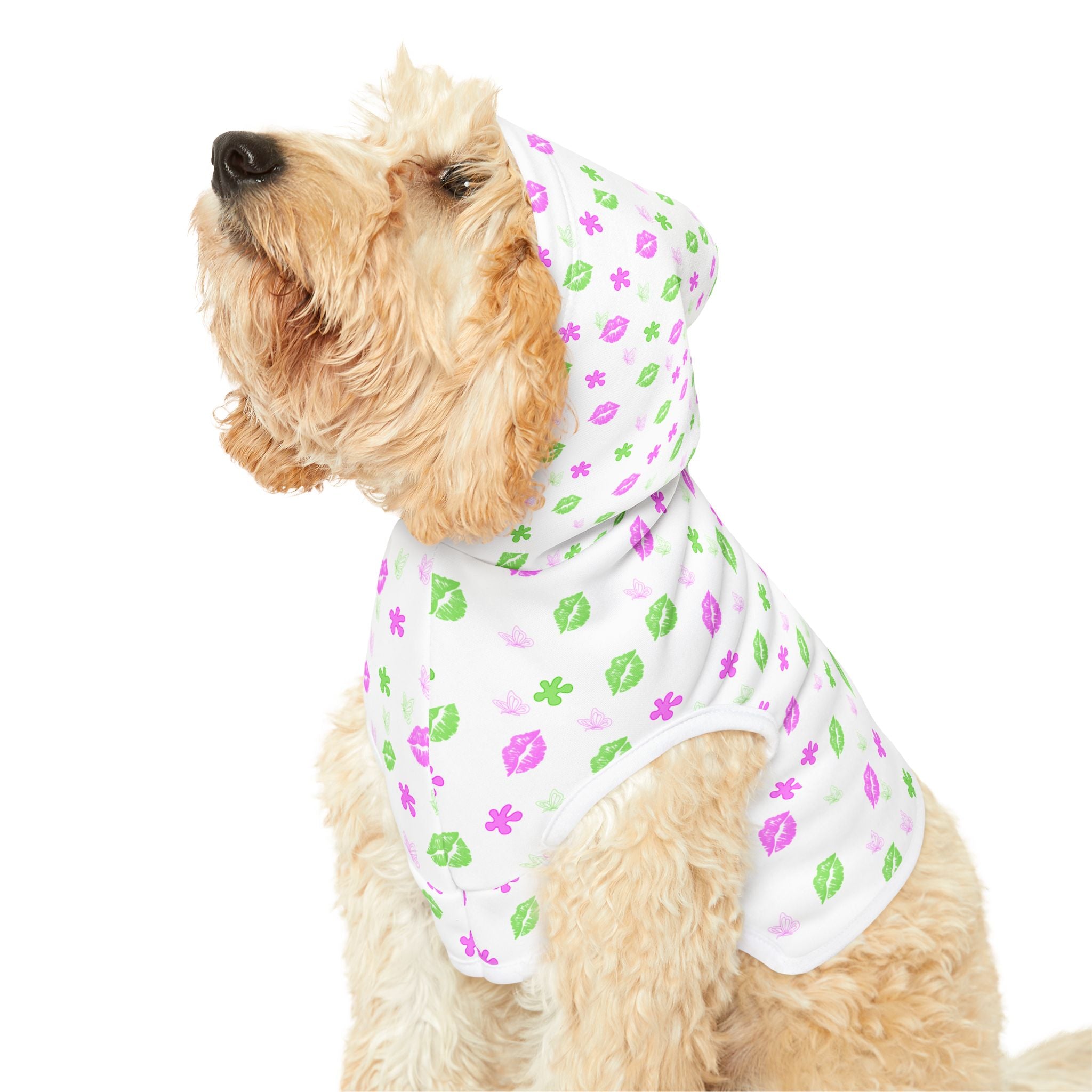 Floral Kiss Pet Hoodie — Pink & Green Flower Print Dog Hoodie