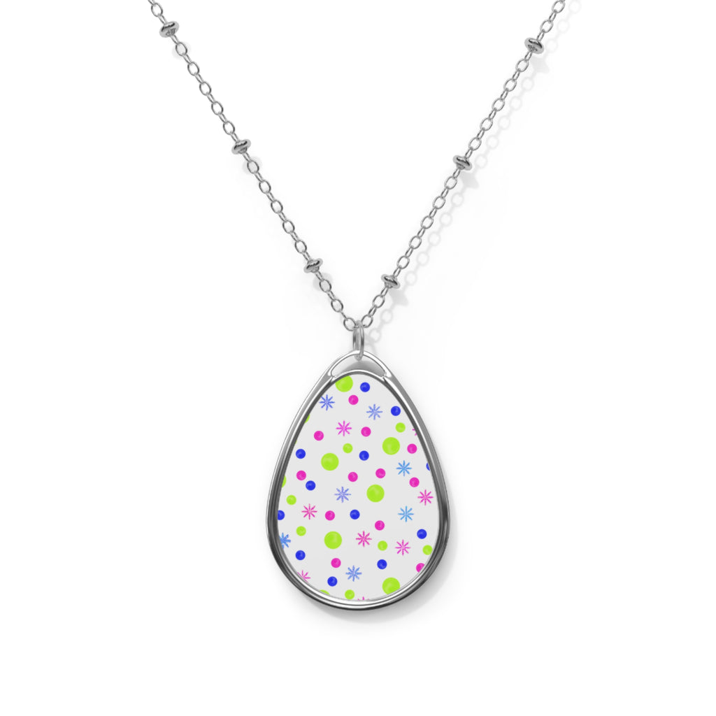 Oval Pendant Necklace — Colorful Pastel Confetti Egg Design