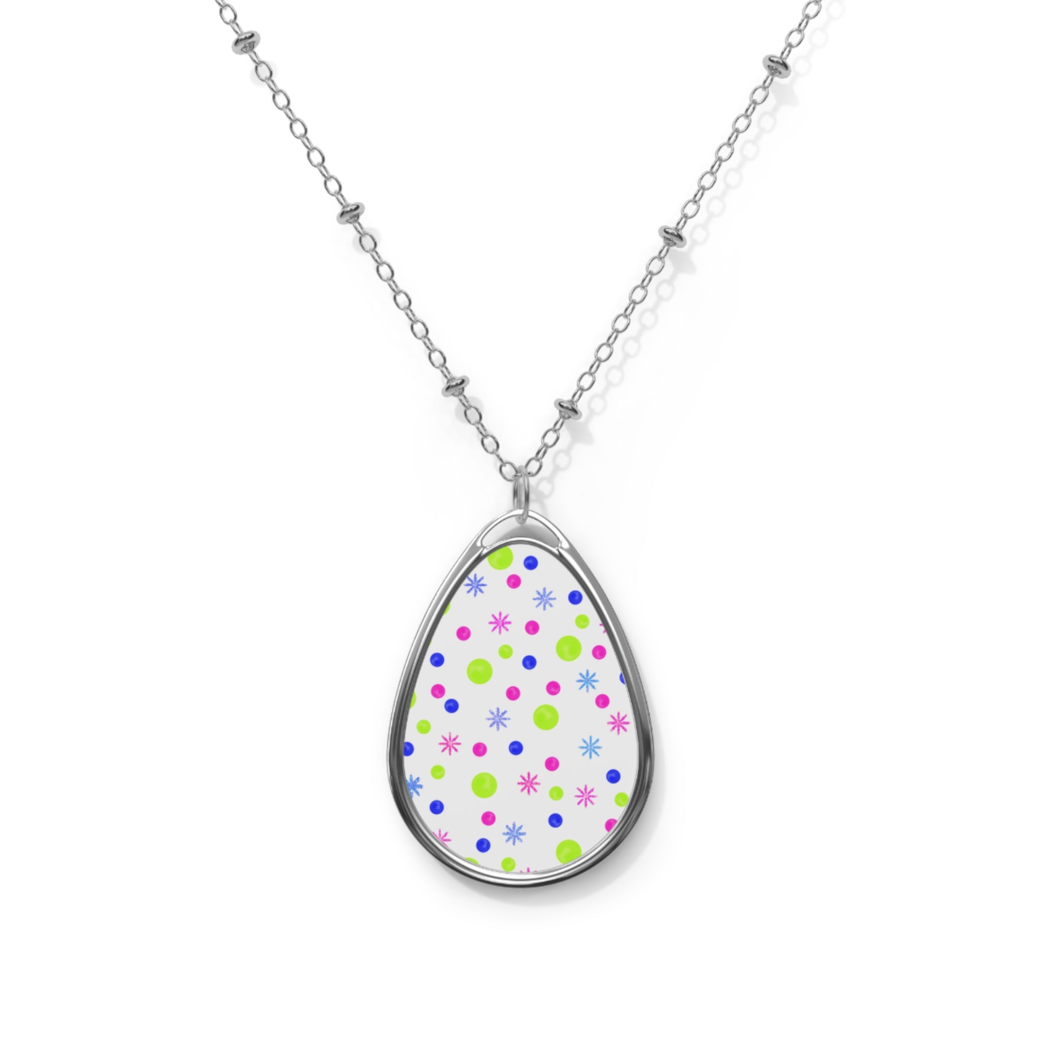 Oval Pendant Necklace — Colorful Pastel Confetti Egg Design