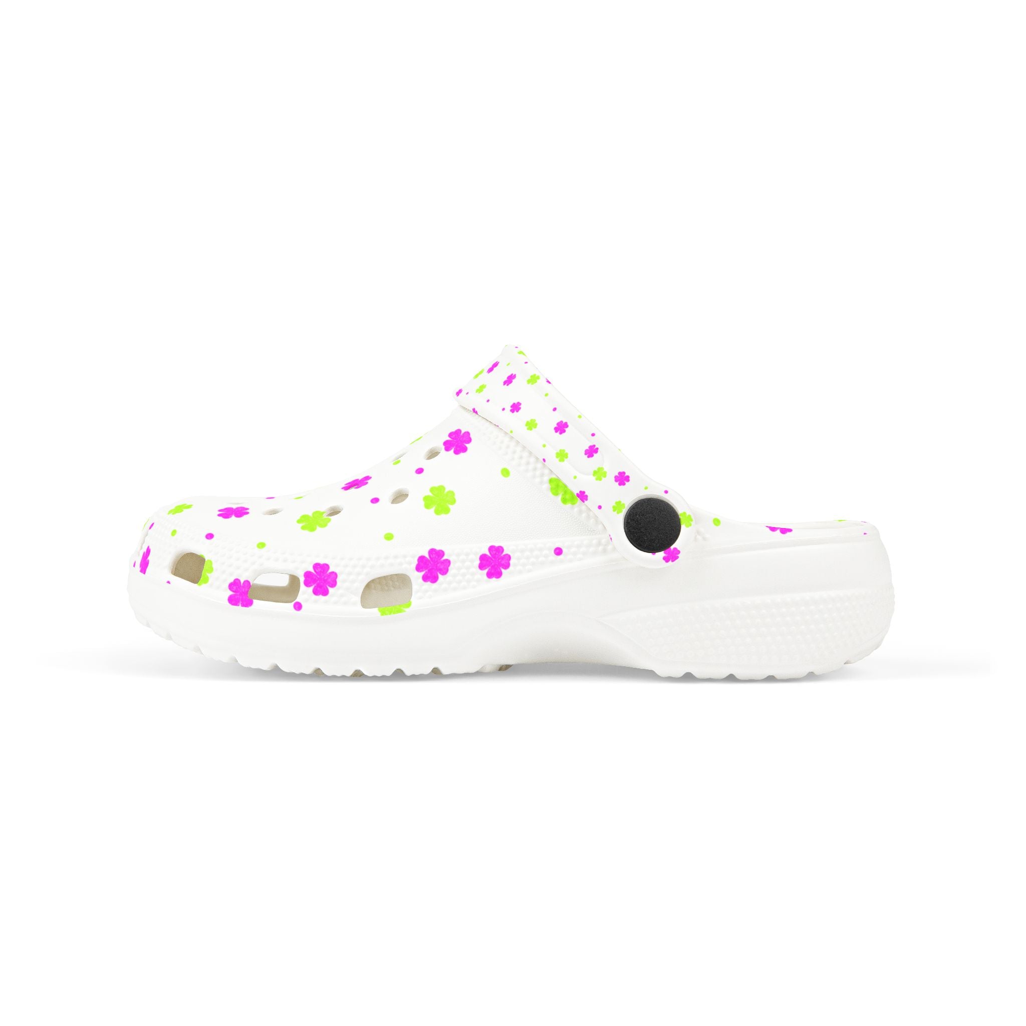 Kids Floral EVA Foam Clogs — White Pink & Green All-Over Print