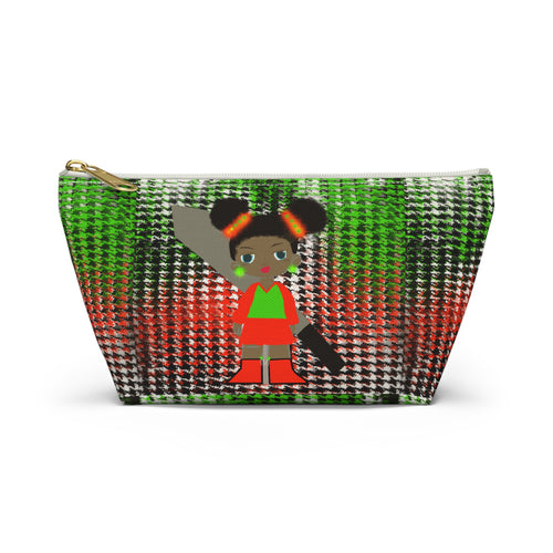 Accessory Pouch — Afro Girl Plaid Cosmetic Bag (Green & Red)