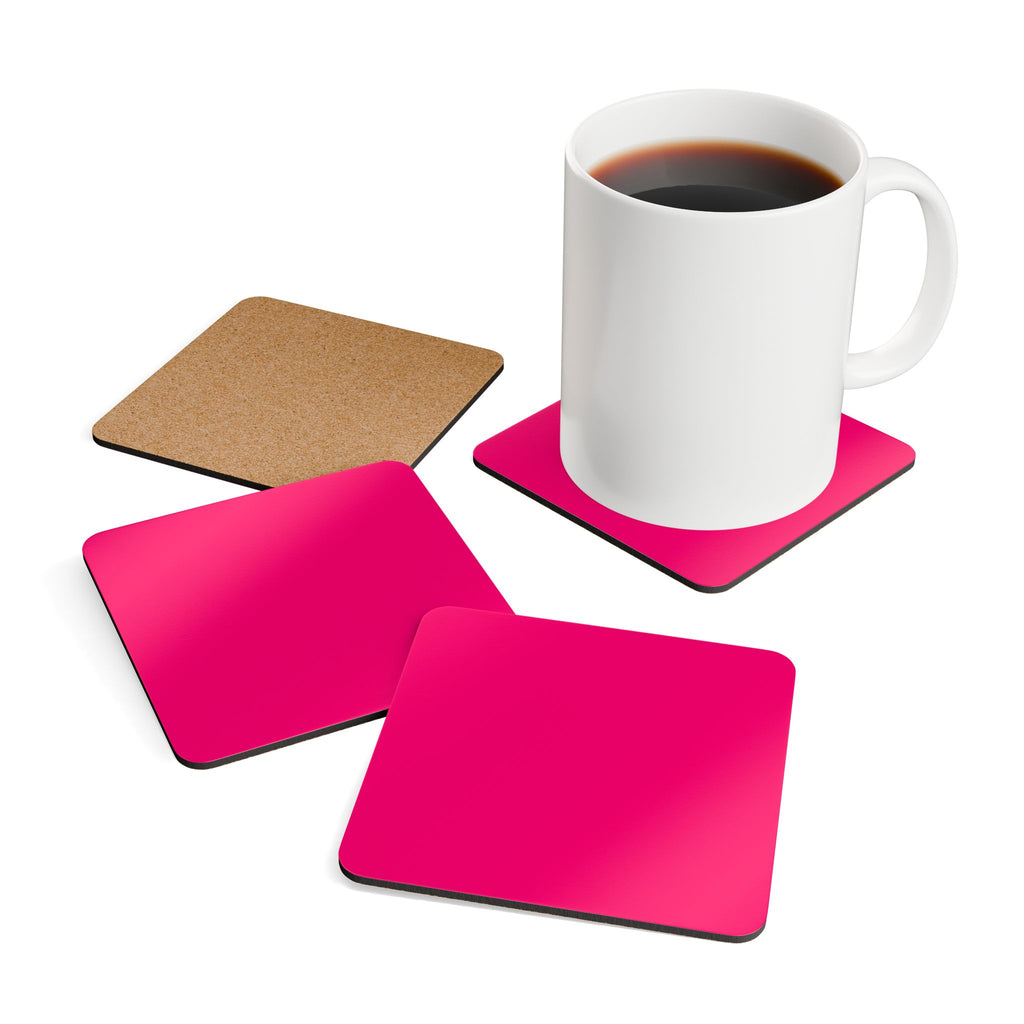 Hot Pink Cork Coaster Set — Square Corkback Drink Coasters