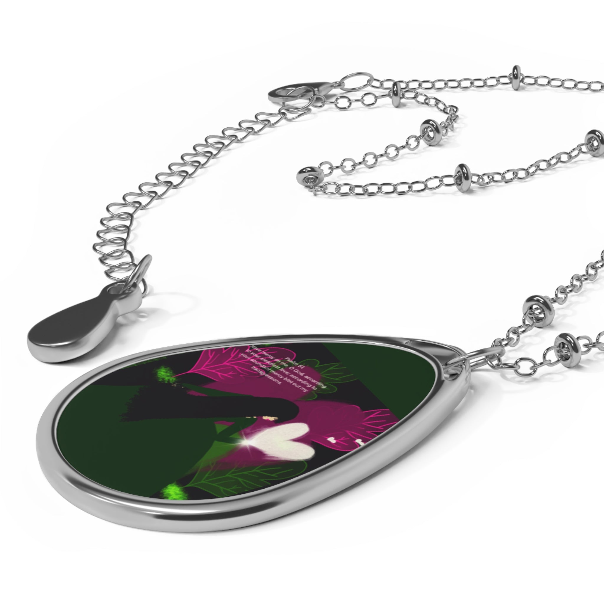 Oval Pendant Necklace — Romantic Floral Heart Teardrop Jewelry