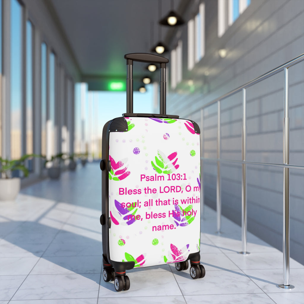 Psalm 103:1 Suitcase — Inspirational Floral Carry-On Travel Luggage