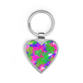 Colorful Abstract Heart Keychain — Bright Floral Splash Metal Heart Keyring