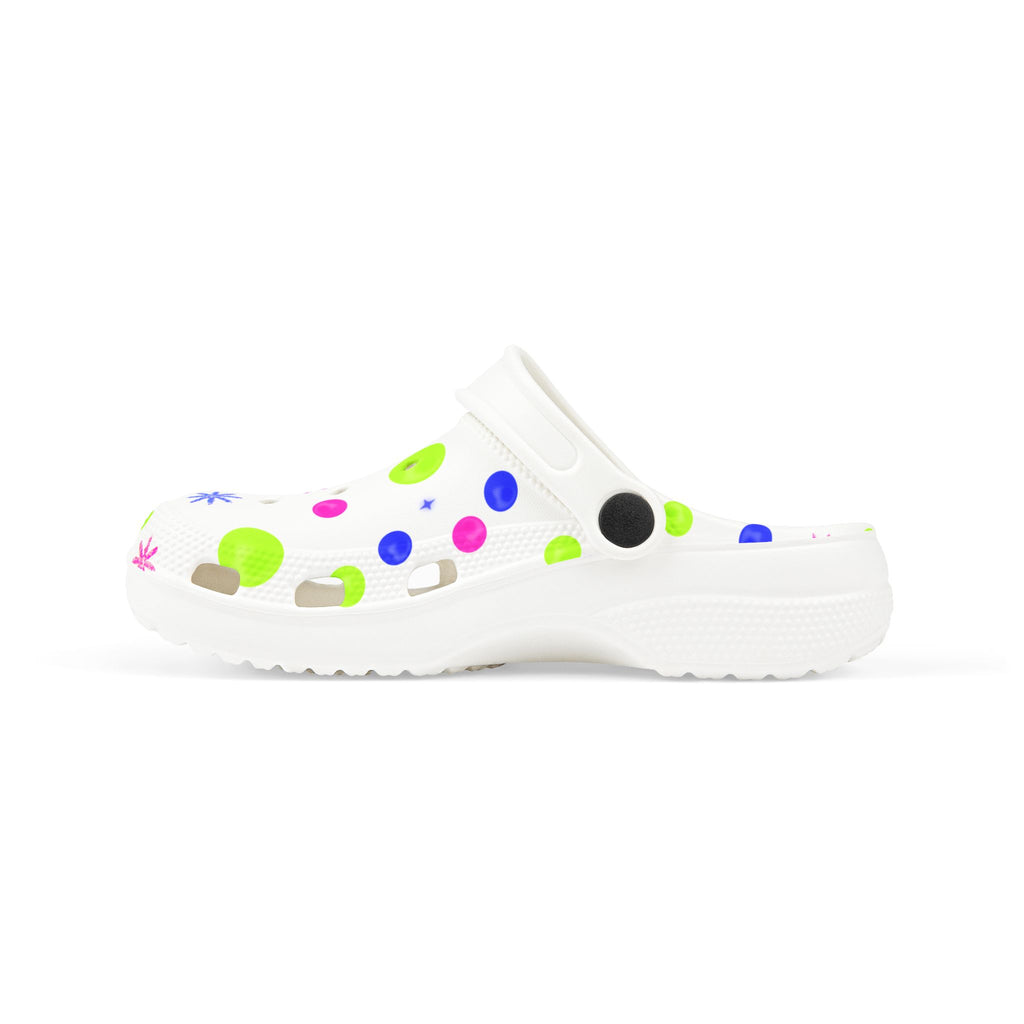 Kids EVA Foam Clogs — White Neon Polka Dot Splash
