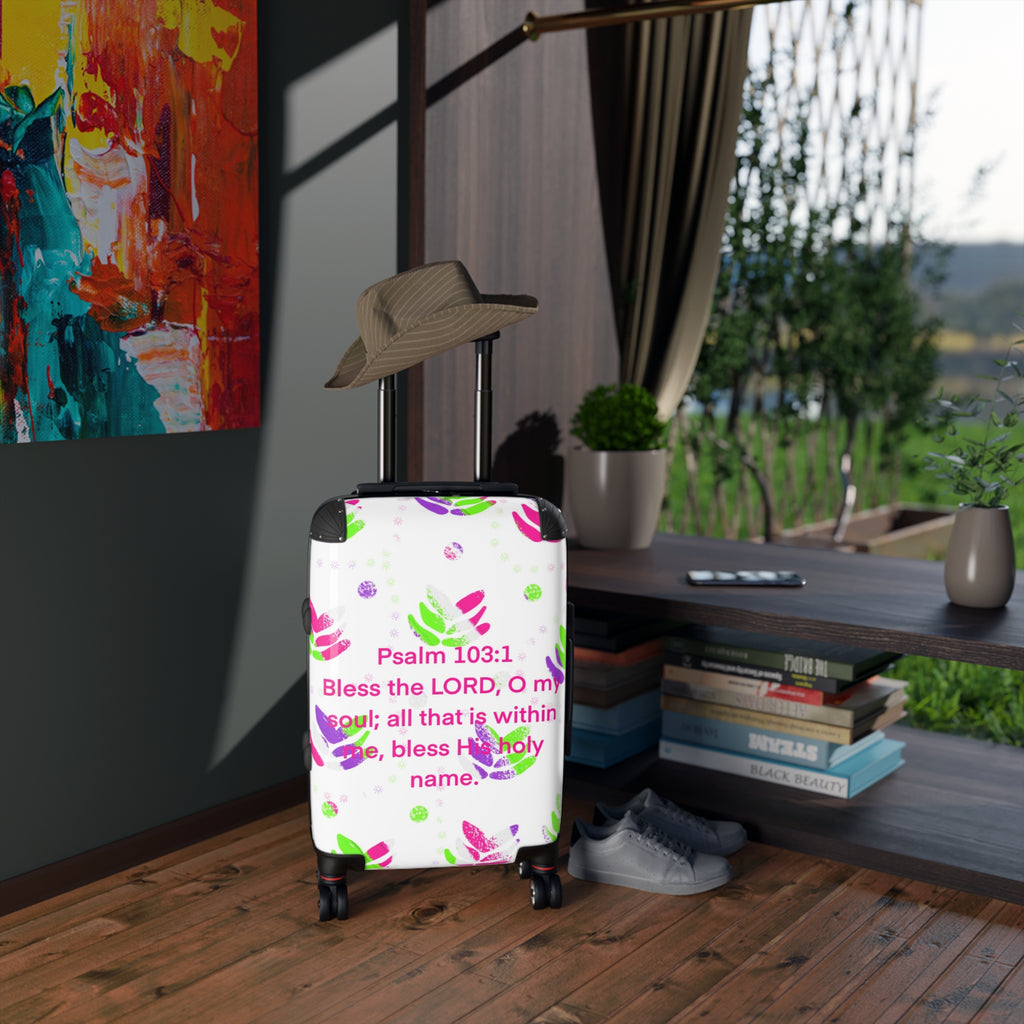 Psalm 103:1 Suitcase — Inspirational Floral Carry-On Travel Luggage