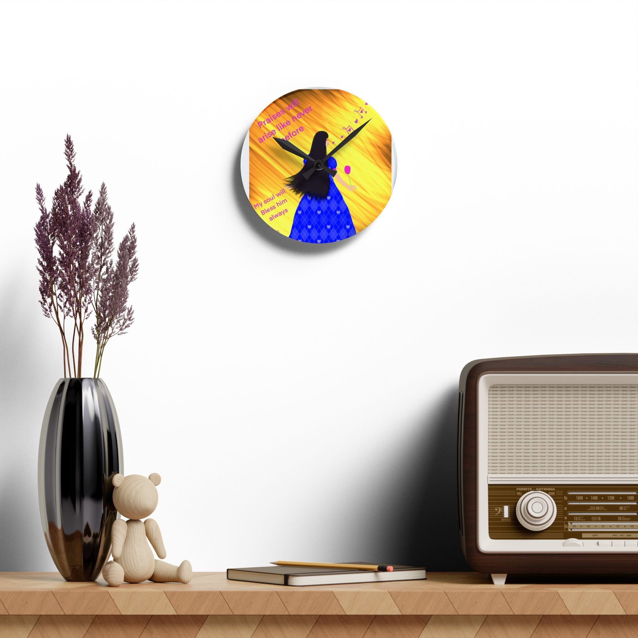 Acrylic Wall Clock — Inspirational Worship Design (“Praise Him” Melody)