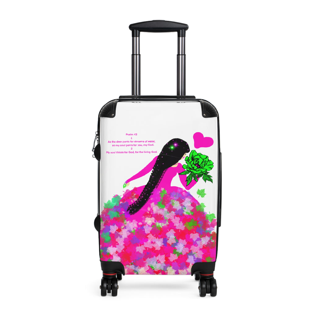 Floral Stiletto Carry-On Suitcase – Pink Heart & Green Bow Travel Luggage