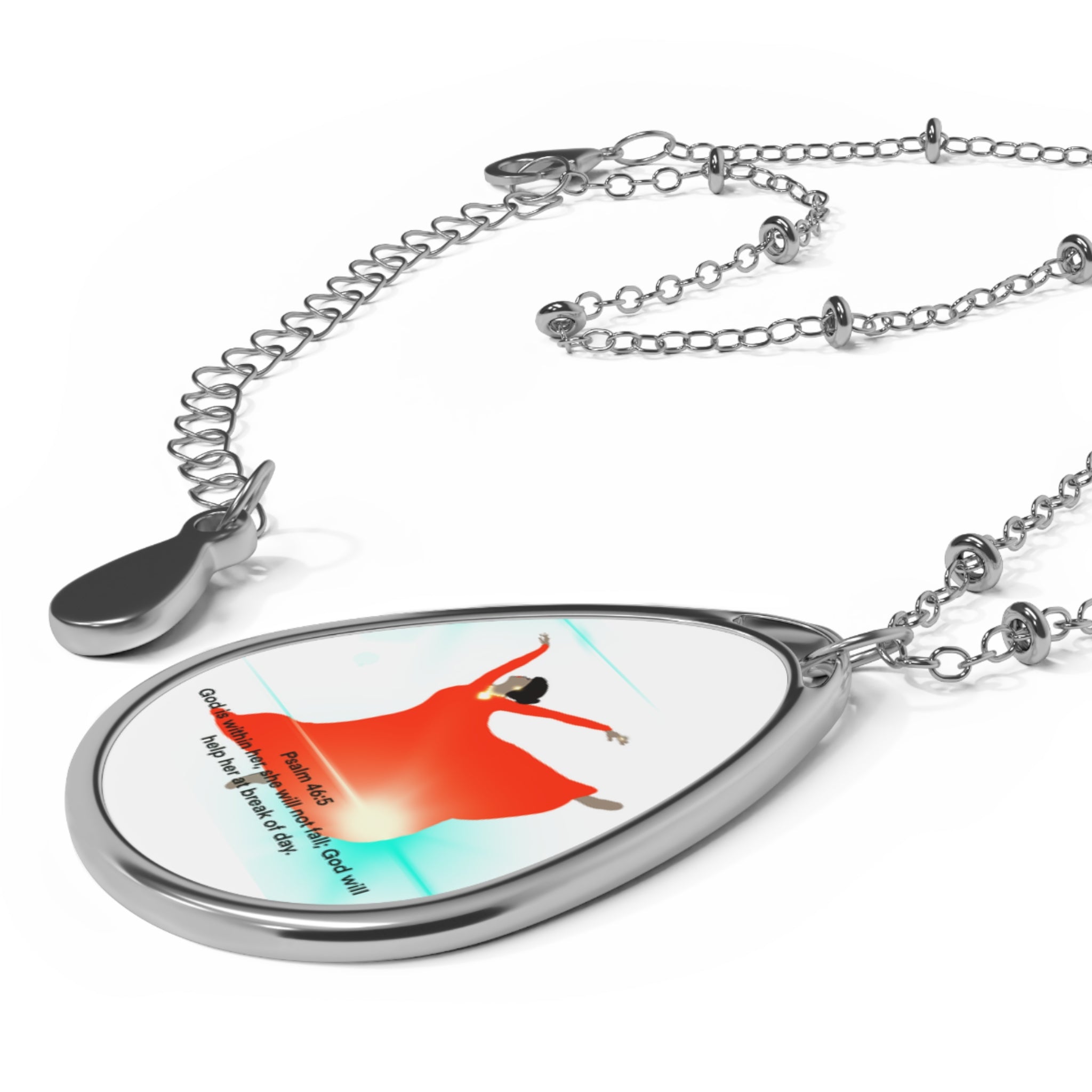 Dancer Silhouette Oval Pendant Necklace — Inspirational Red Dance Teardrop Jewelry