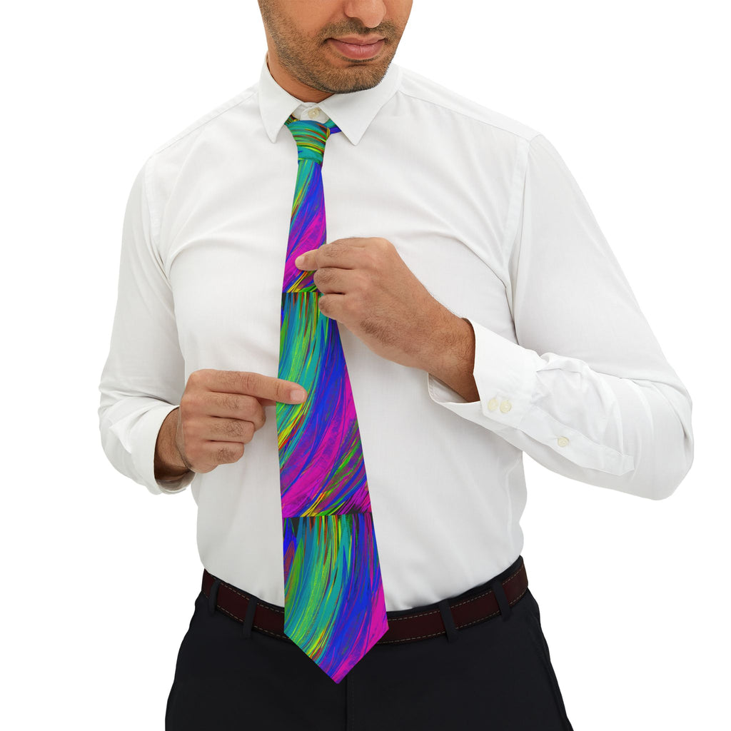 Abstract Rainbow Swirl Necktie — Colorful Artistic Silk-Feel Tie for Men