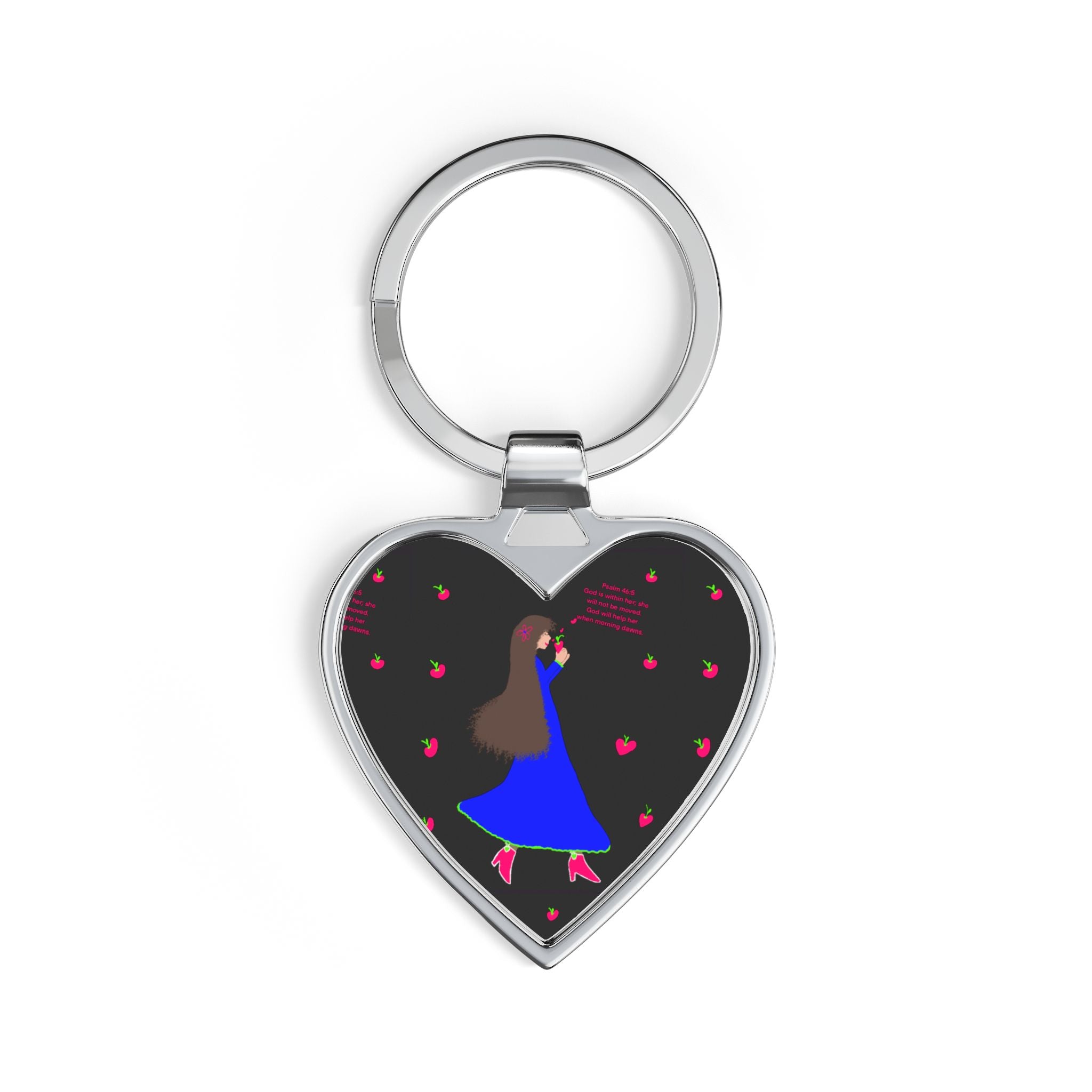 Heart Keychain — Romantic Girl Showered with Hearts Metal Keyring