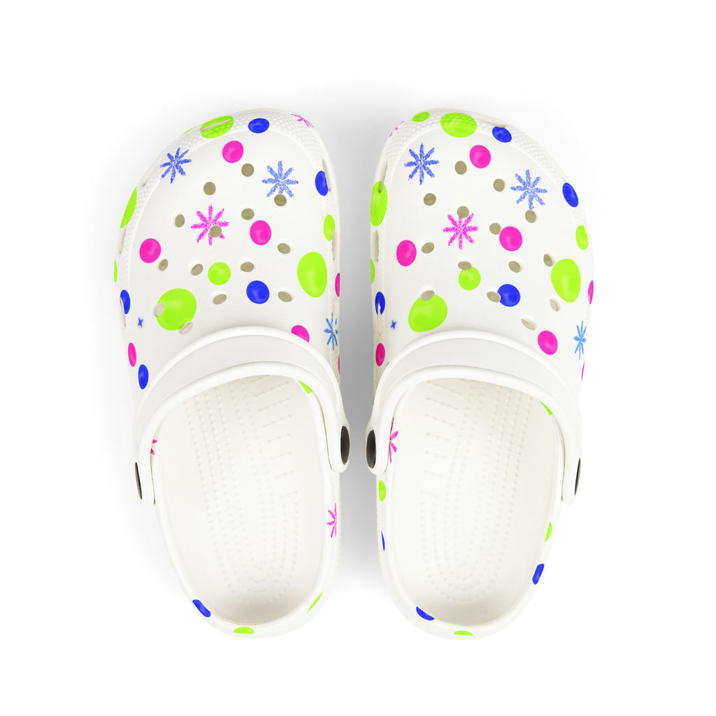 Kids EVA Foam Clogs — White Neon Polka Dot Splash