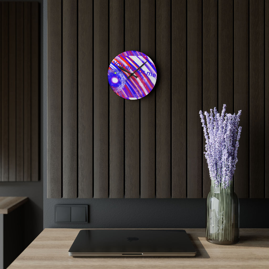 Acrylic Wall Clock — Colorful Cosmic Stripes Clock with "you are for me" Text