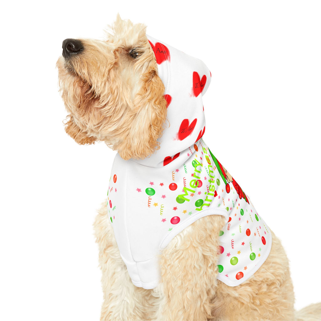 Christmas Elf & Reindeer Pet Hoodie – Cute Holiday Dog/Cat Sweater with Hearts & Confetti