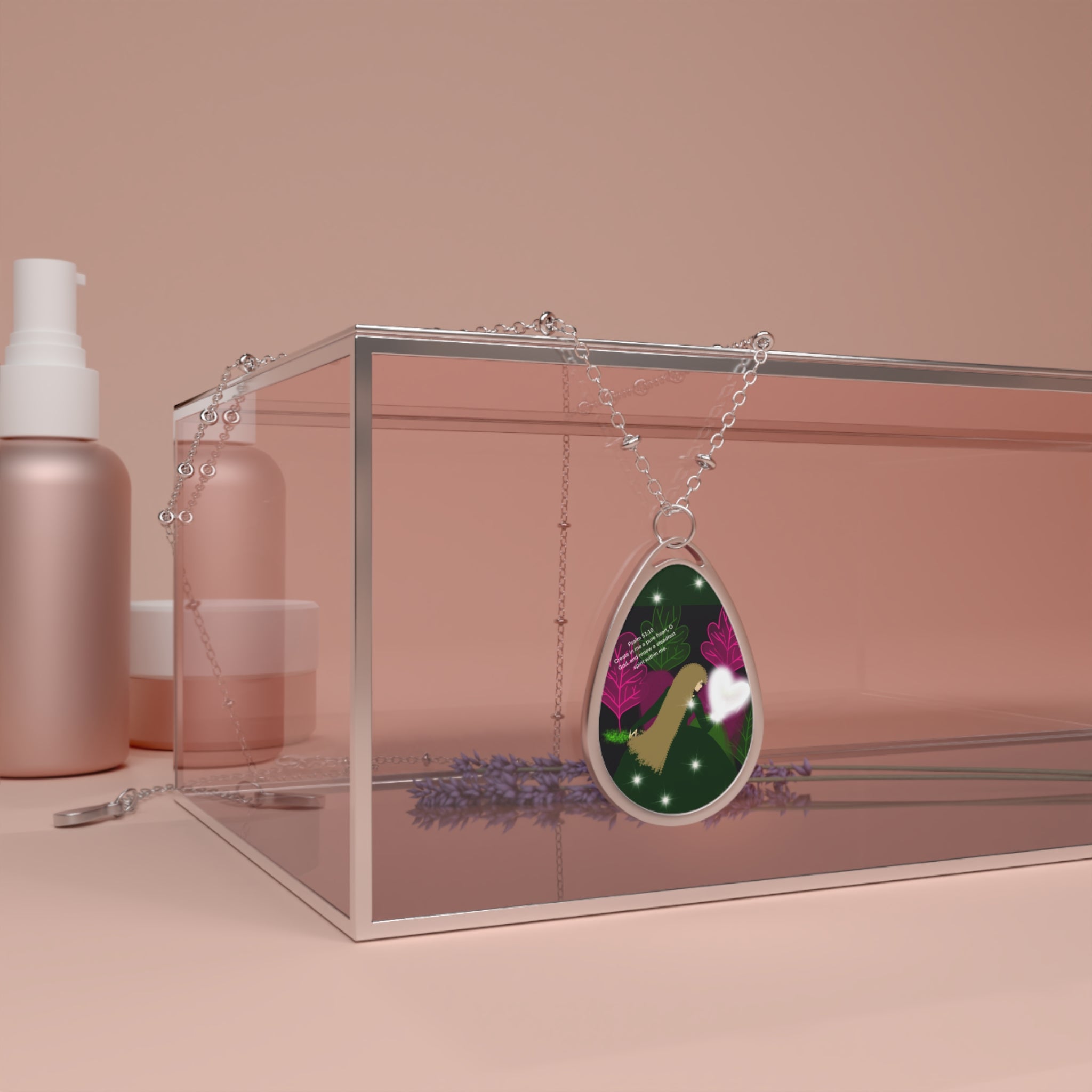 Oval Pendant Necklace — Whimsical Forest Heart Teardrop Pendant
