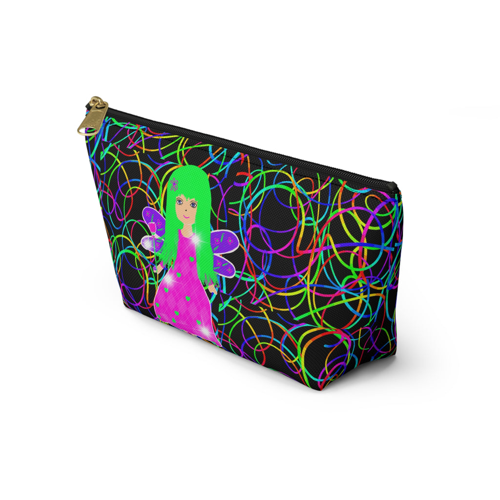 Fairy Girl Neon Circles Accessory Pouch — Womens Cosmetic Bag with T‑Bottom