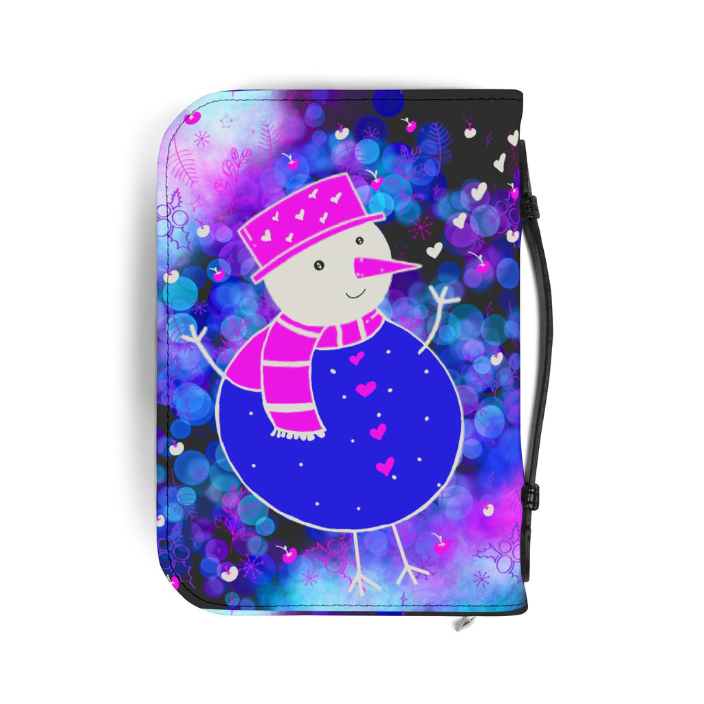 Bible Cover — Bright Pink & Blue Snowman Zippered Bible Case