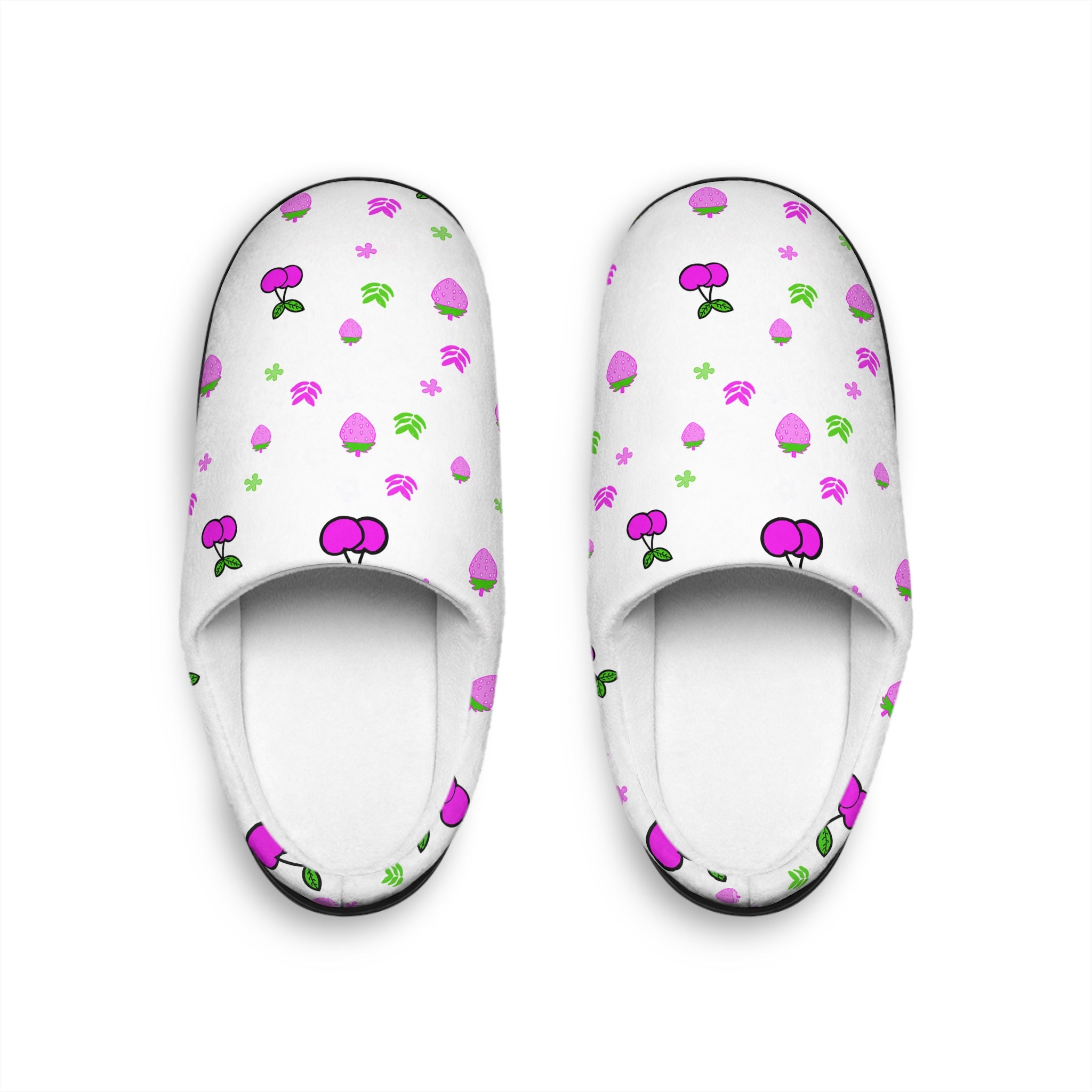 Women's Cherry Pattern Indoor Slippers — Cute Pink Fruit Print Cozy House Shoes