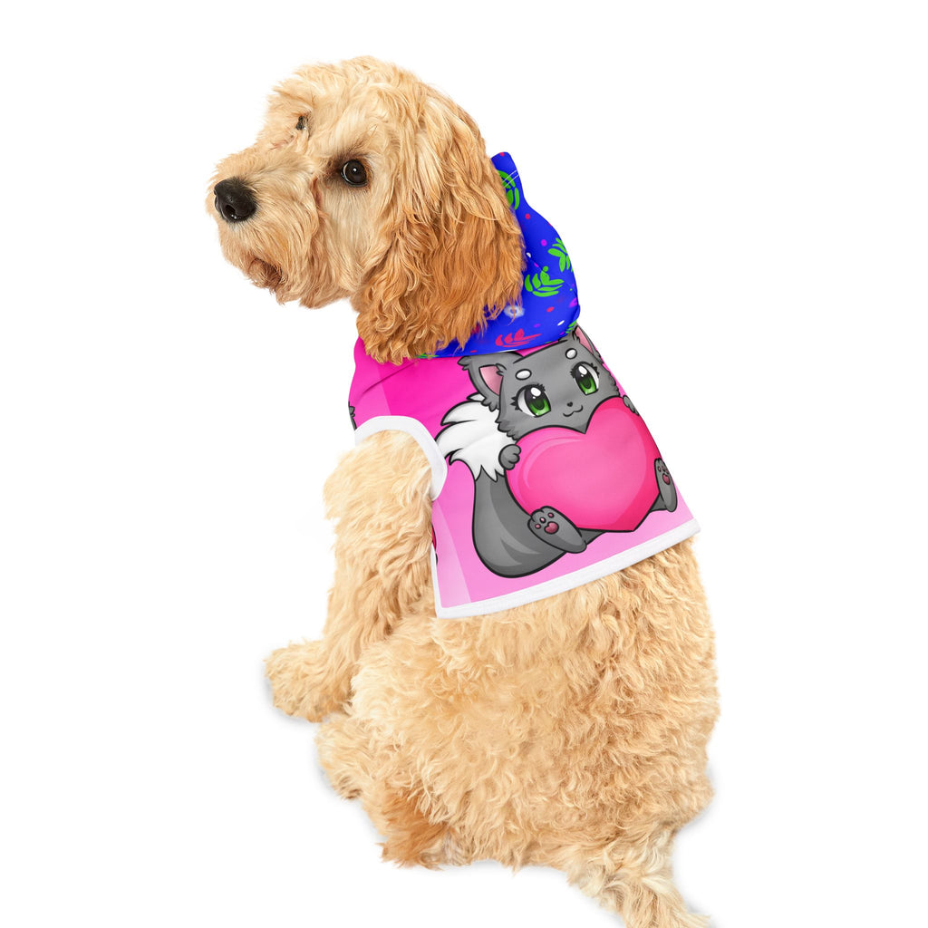 Pet Hoodie — Cute Grey Kitten Holding Heart Pink Dog/Cat Hoodie