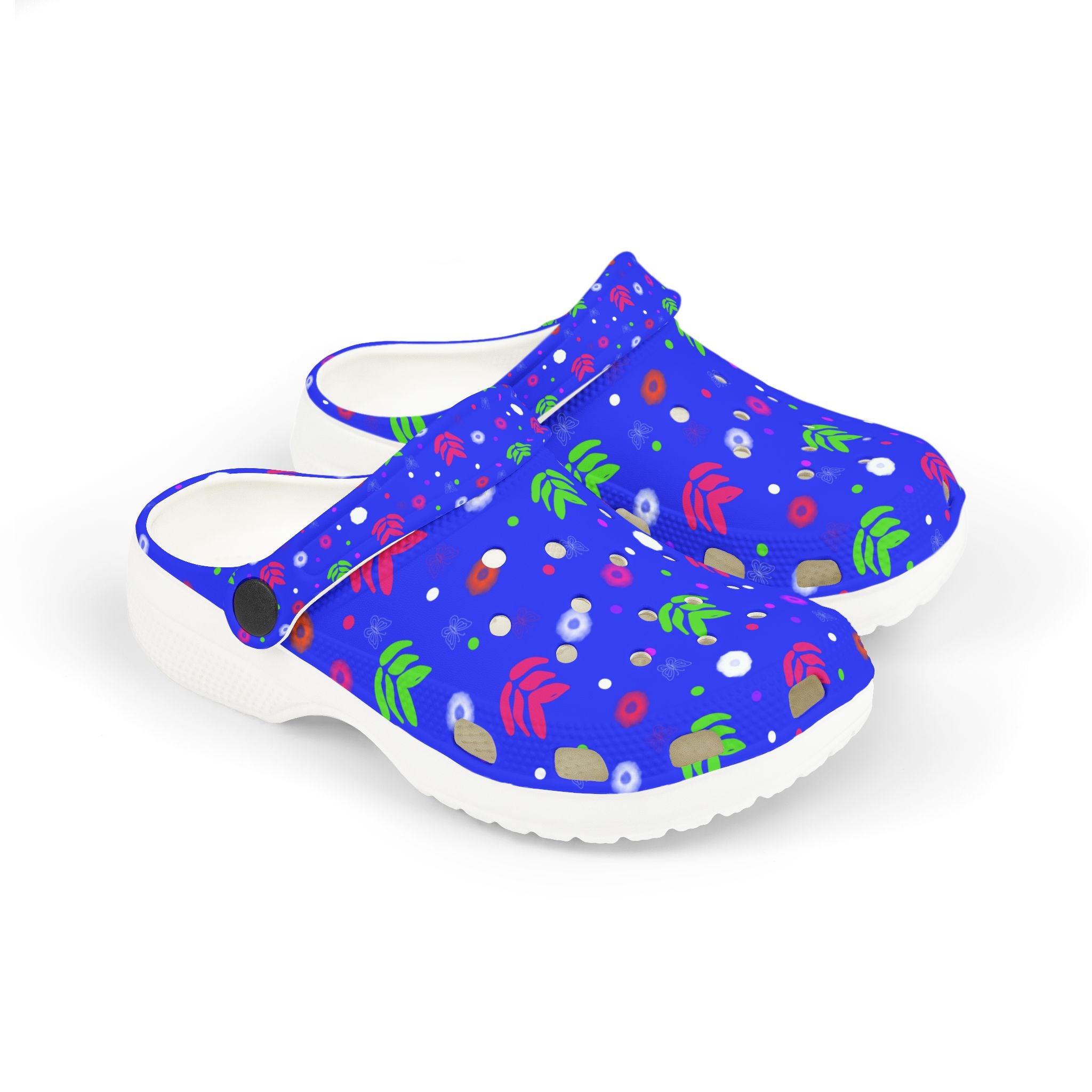 Kids Blue Floral EVA Foam Clogs — Cute Garden Print Slip-On Casual Shoes