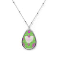Oval Necklace - Green Floral Heart Teardrop Pendant Necklace