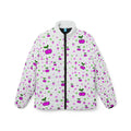 Cherry Dots Women’s Puffer Jacket — Cute Pink & Purple Cherry All-Over Print