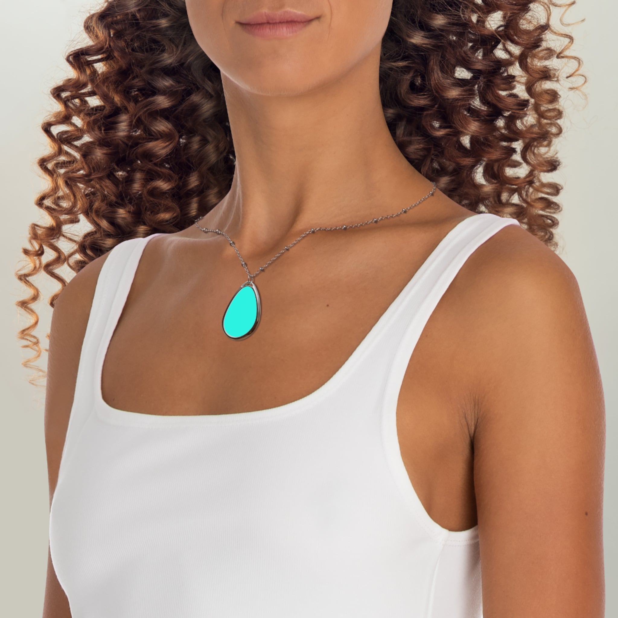 Teardrop Pendant Necklace - Oval Turquoise Stone Silver Chain