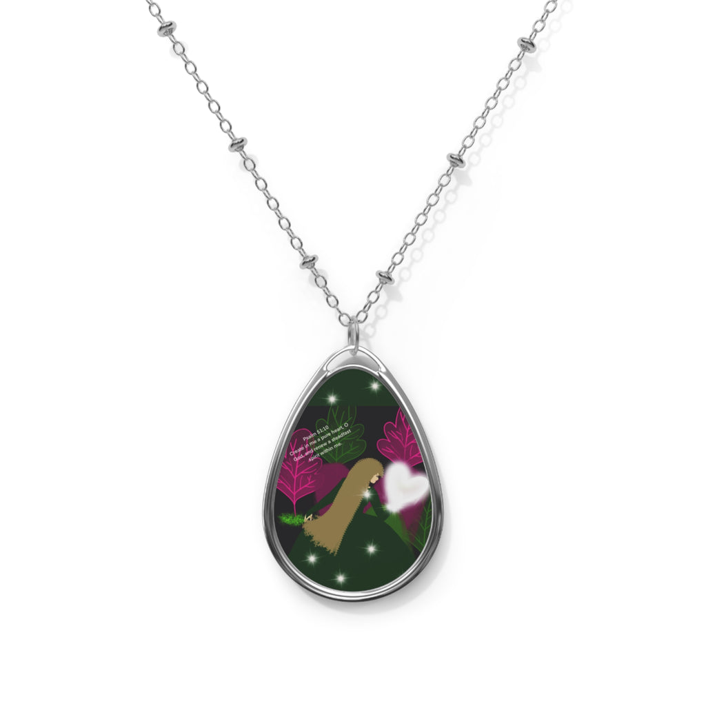 Oval Pendant Necklace — Whimsical Forest Heart Teardrop Pendant