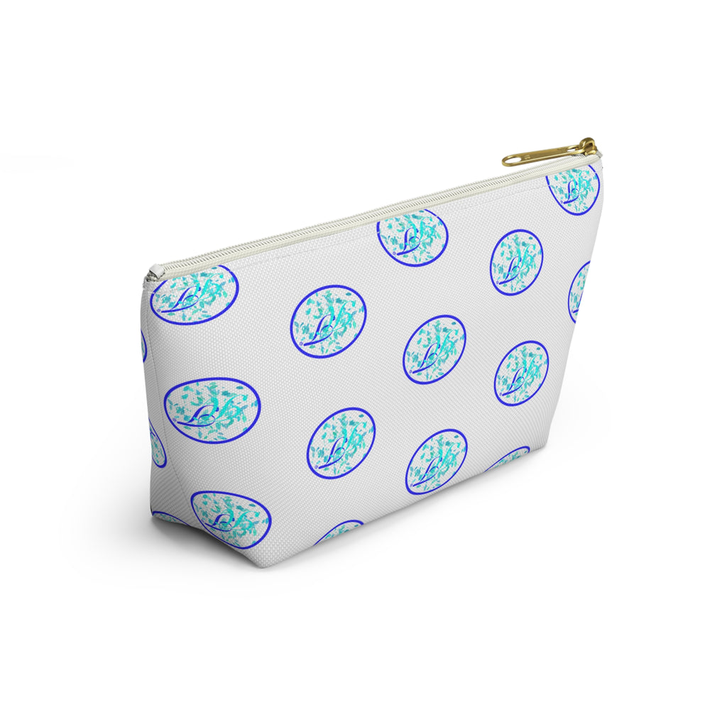 Ocean Breeze Accessory Pouch — Blue Sea Glass Pattern T-Bottom Zipper Bag