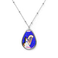 Oval Pendant Necklace — 'Victory' Harp Art Silver Teardrop Necklace