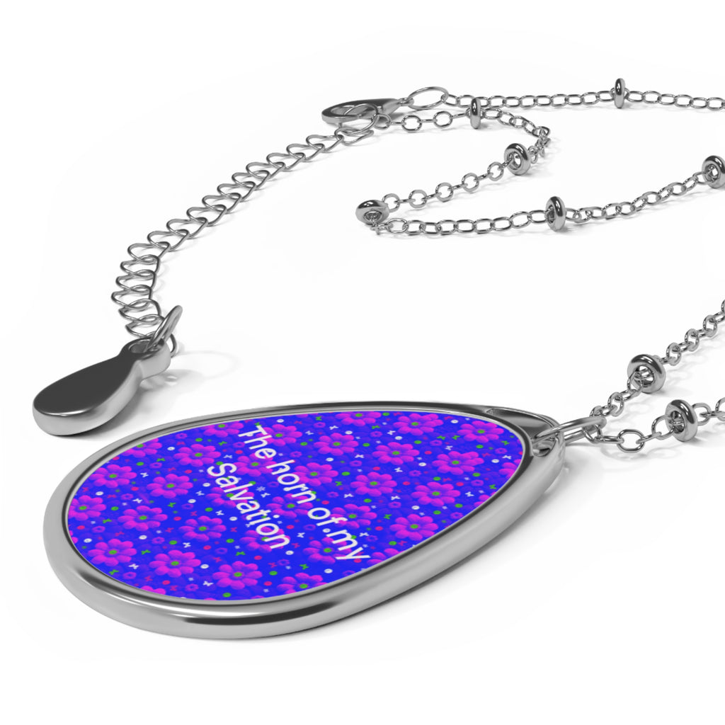 Oval Necklace: "The horn of my Salvation" Floral Teardrop Pendant