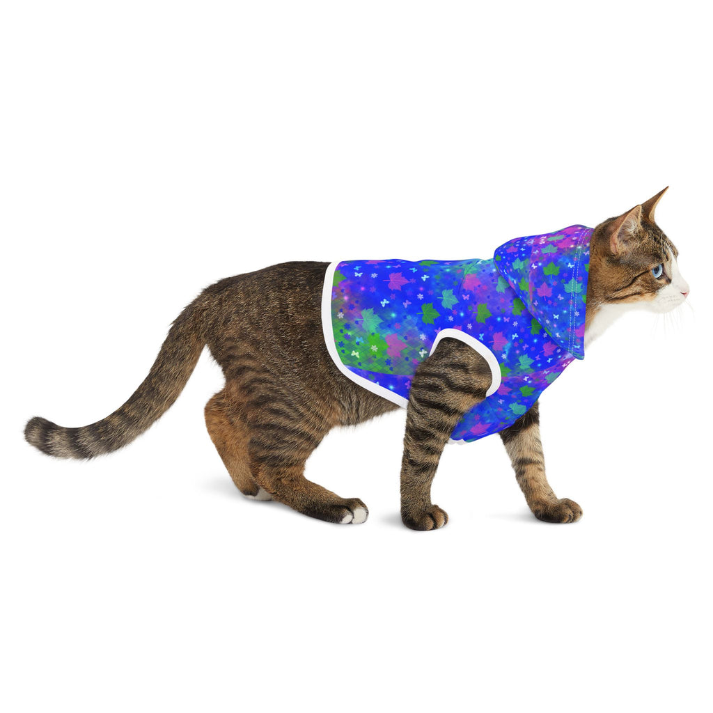 Starry Pawprint Pet Hoodie — Blue Galaxy Pattern Dog & Cat Sweatshirt
