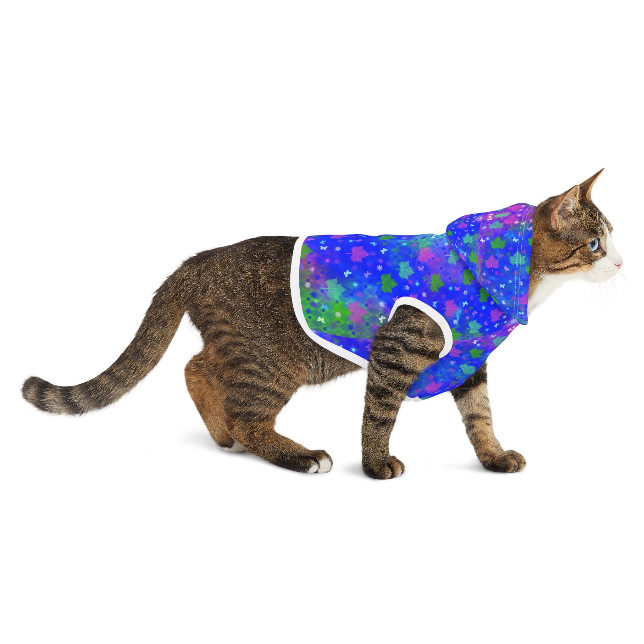Starry Pawprint Pet Hoodie — Blue Galaxy Pattern Dog & Cat Sweatshirt