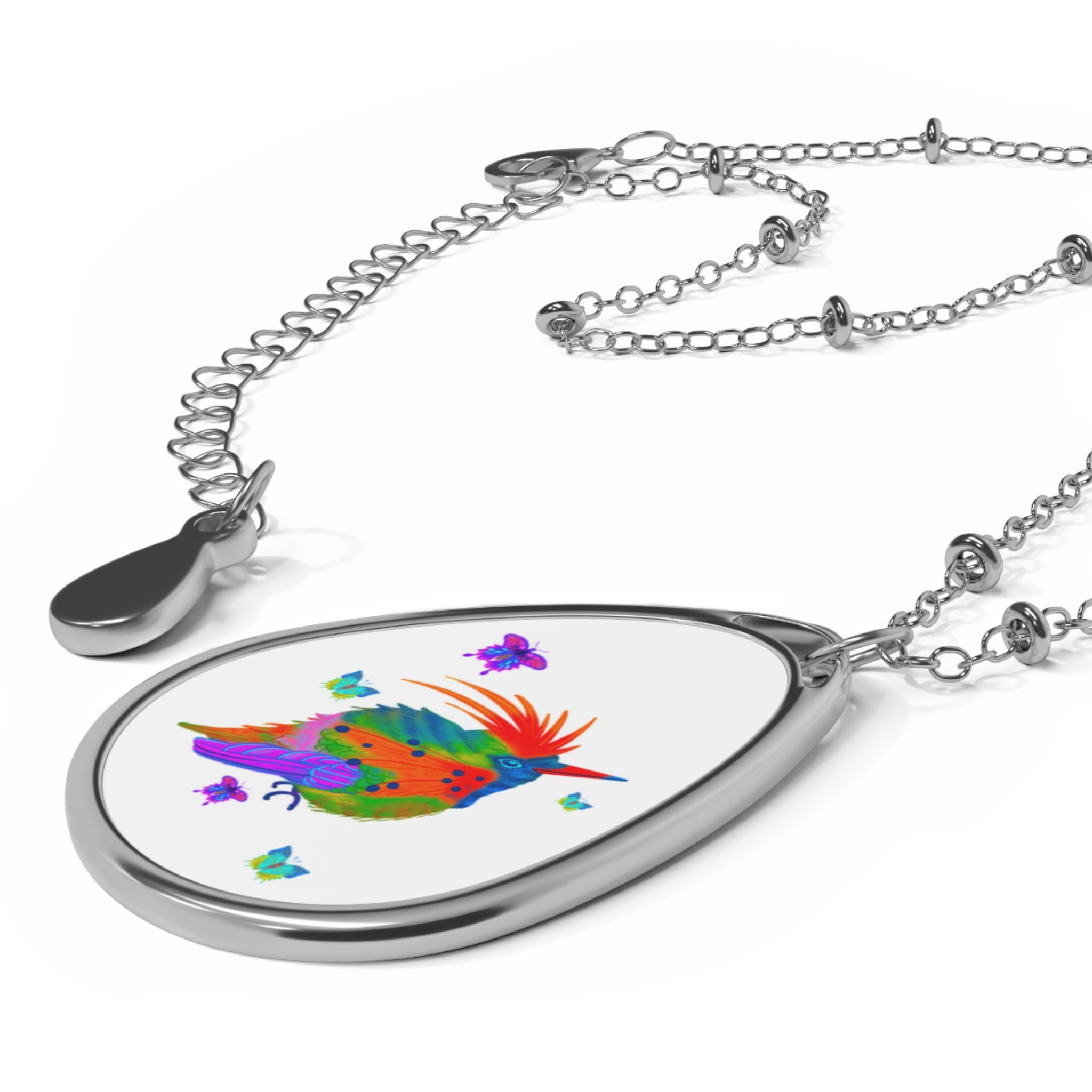 Colorful Parrot Oval Necklace — Vibrant Tropical Bird Pendant