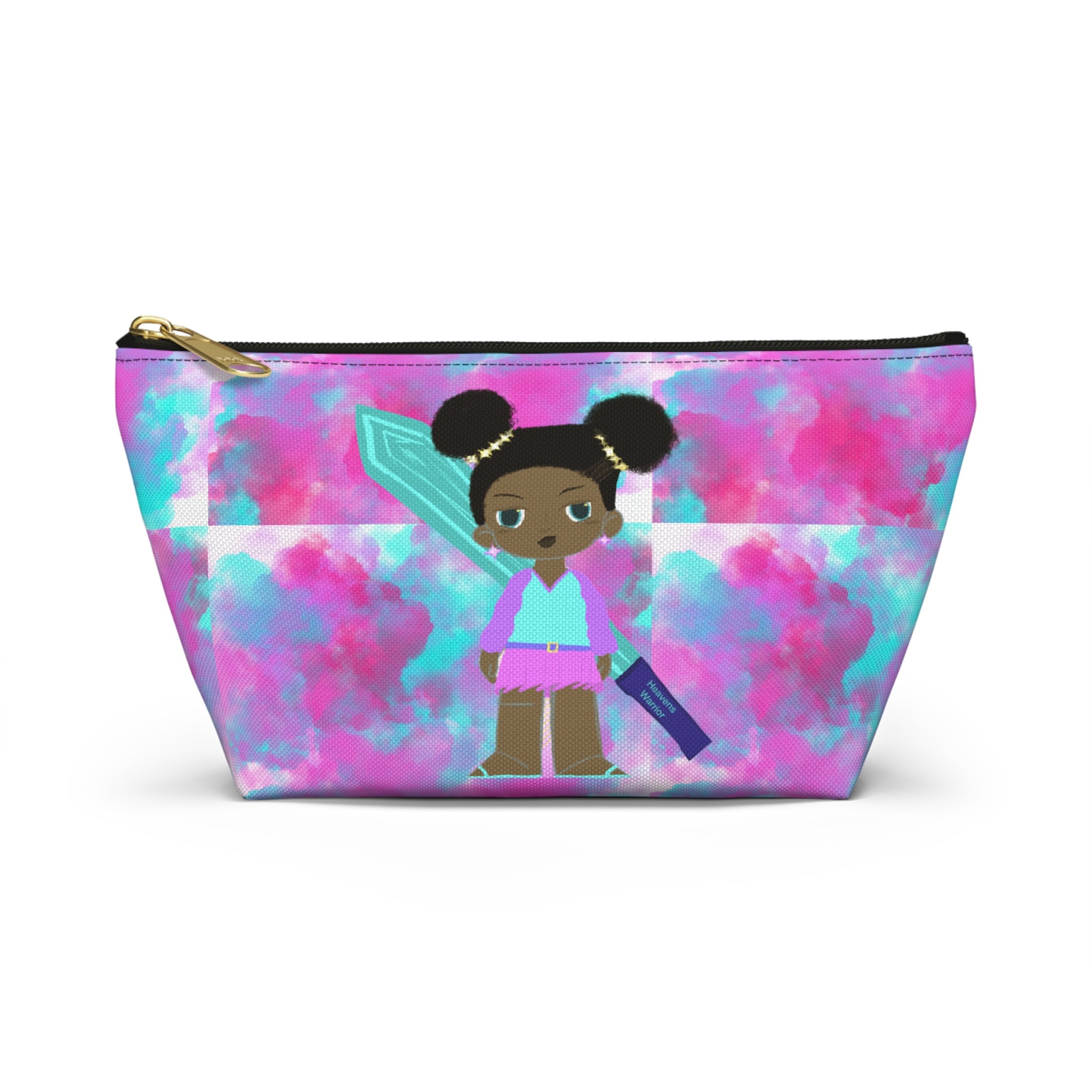 Mermaid Girl Accessory Pouch — Pink Teal T‑Bottom Cosmetic Bag