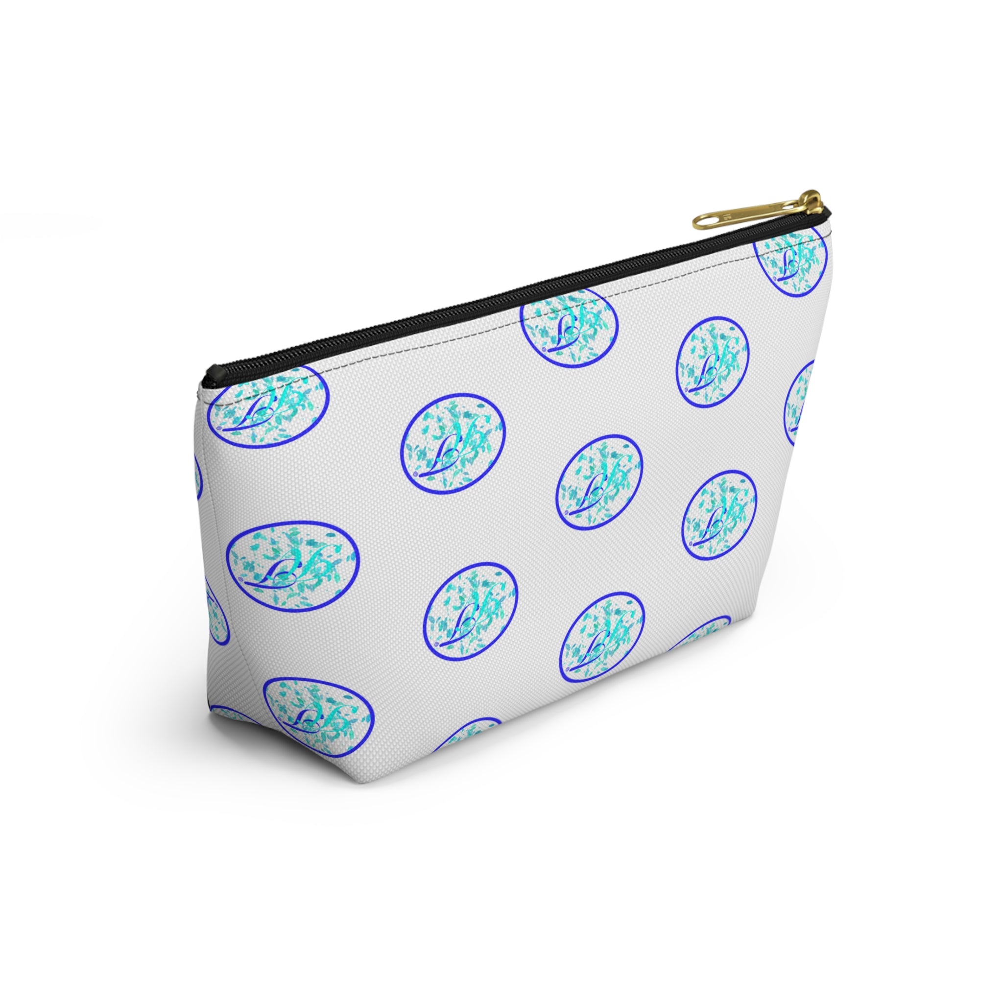 Ocean Breeze Accessory Pouch — Blue Sea Glass Pattern T-Bottom Zipper Bag