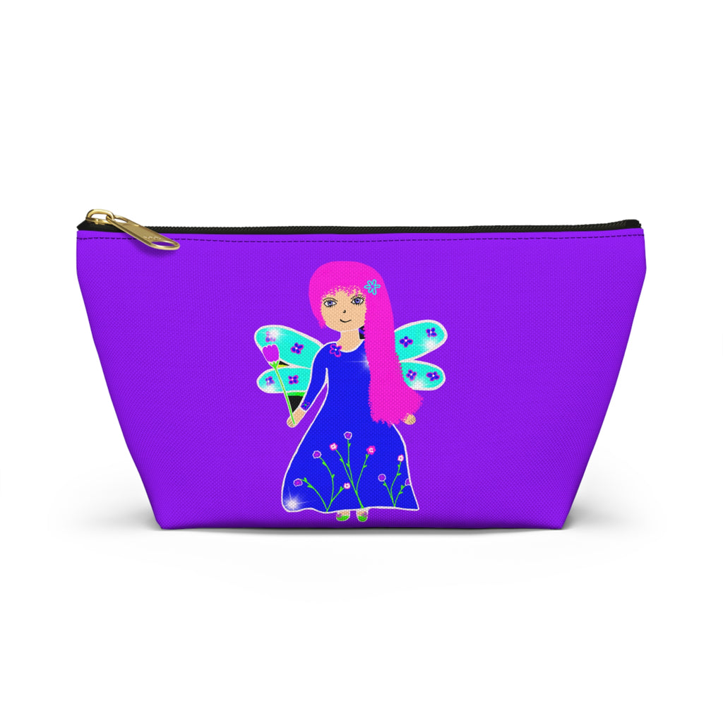 Cherry Pattern Accessory Pouch — Cute Pink Fruit Cosmetic Bag with T-Bottom